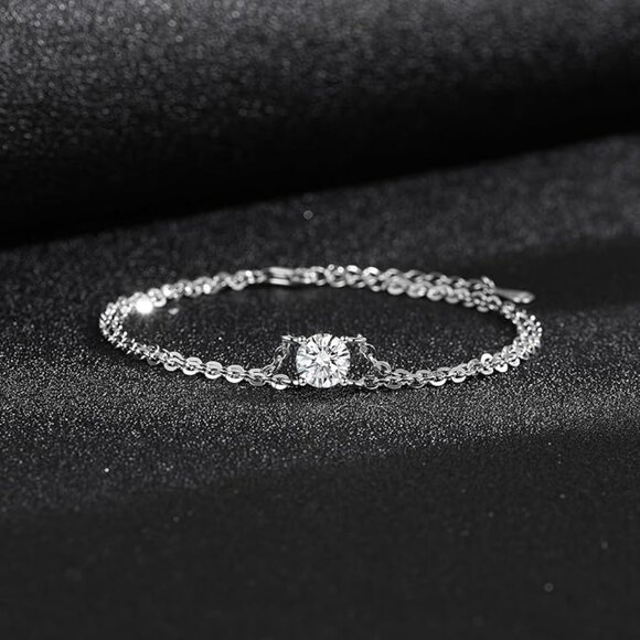 Moissanite Charm Bracelet 1ct Sterling Silver Cable Chain Gift Set NWT - Picture 2 of 7